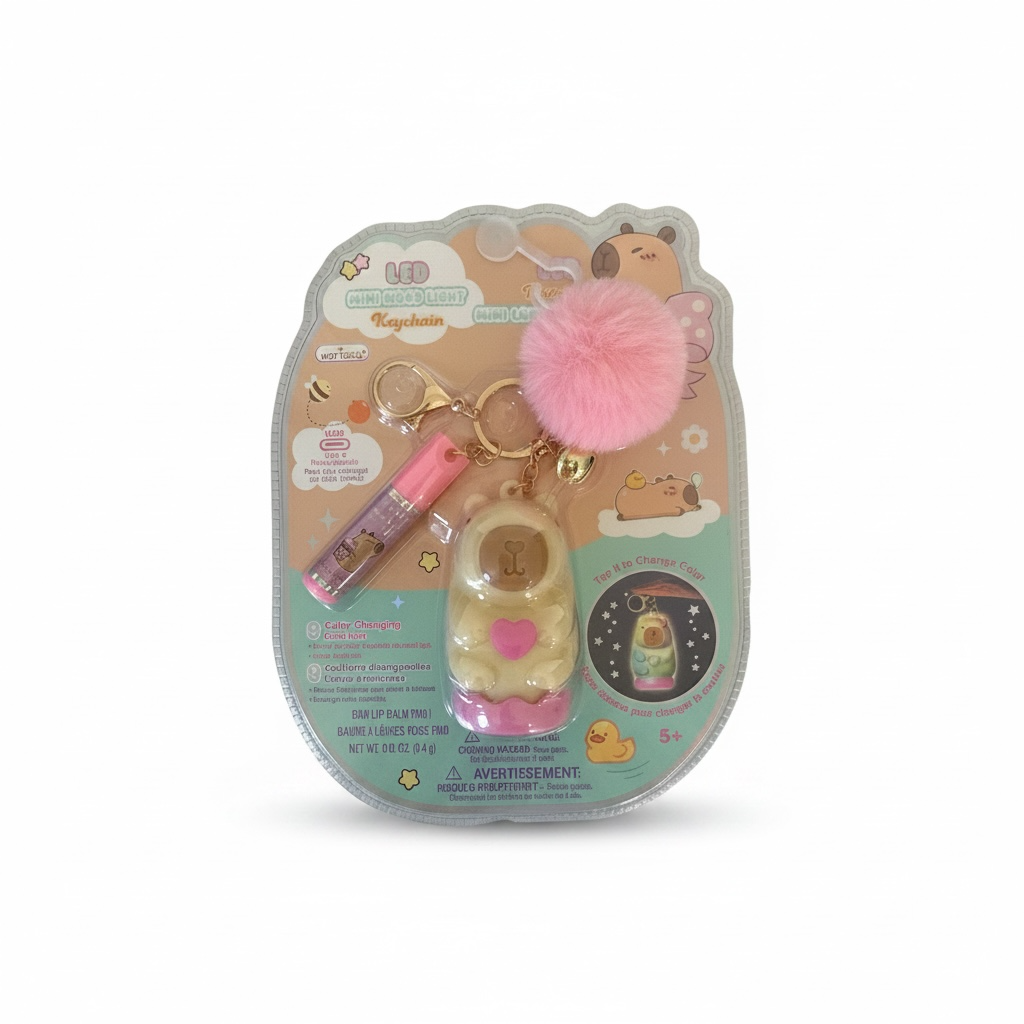 LED Capybara Keychain – Lip Balm & Colour Changing Mood Light Set